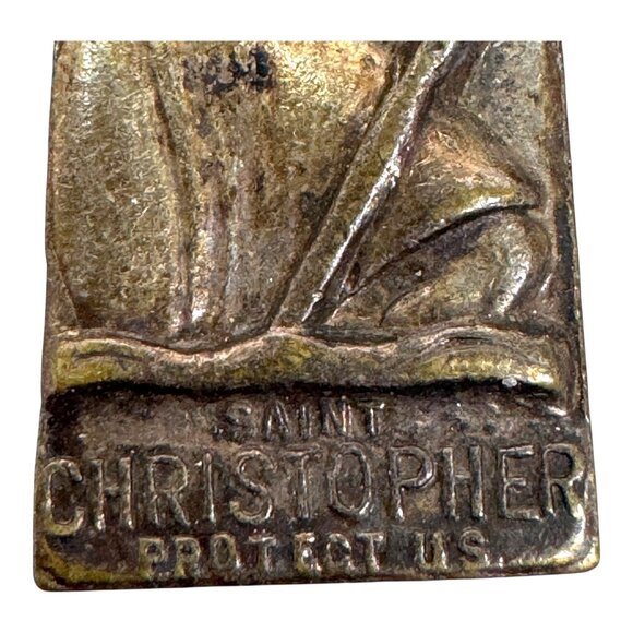 Catholic Saint Christopher Protect Us Bronze Devotional Cross Pendant Religious - Picture 2 of 7